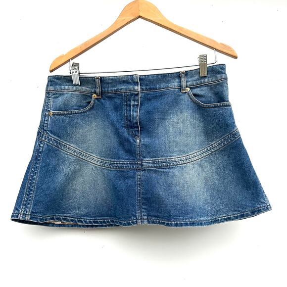 Vintage Roberto Cavalli Y2K Micro Mini Jean Denim Skirt Rhinestone Large - Picture 2 of 12